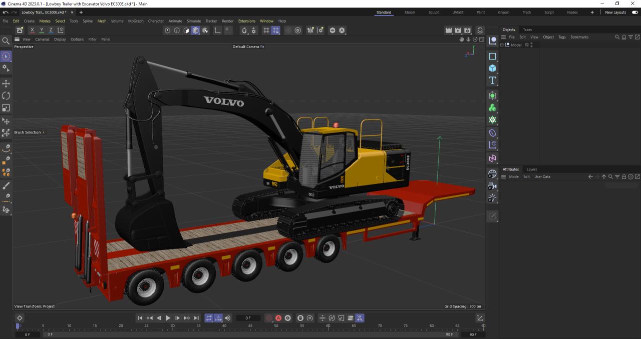 Iveco S-WAY Tractor and Lowboy Trailer with Excavator Volvo EC300E 3d models