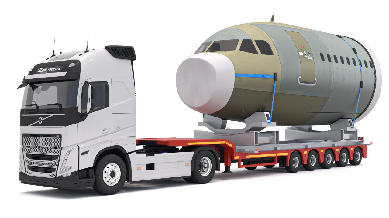 Volvo fh16 2021 and Lowboy Trailer with Airplane 3d models