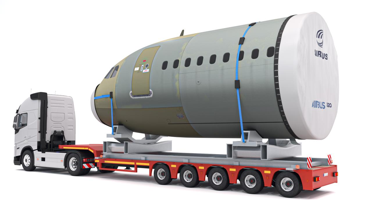 Volvo fh16 2021 and Lowboy Trailer with Airplane 3d models