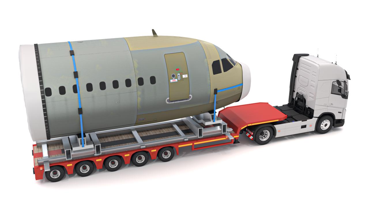 Volvo fh16 2021 and Lowboy Trailer with Airplane 3d models