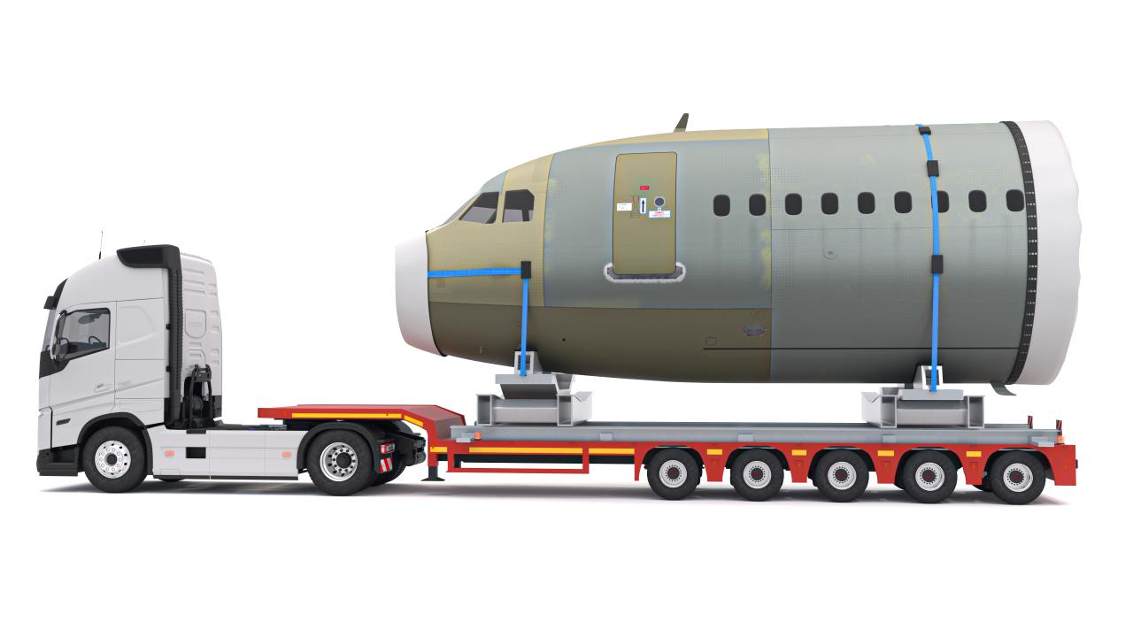 Volvo fh16 2021 and Lowboy Trailer with Airplane 3d models