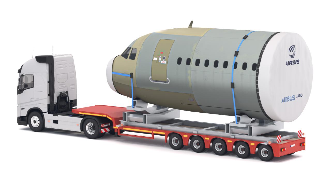 Volvo fh16 2021 and Lowboy Trailer with Airplane 3d models