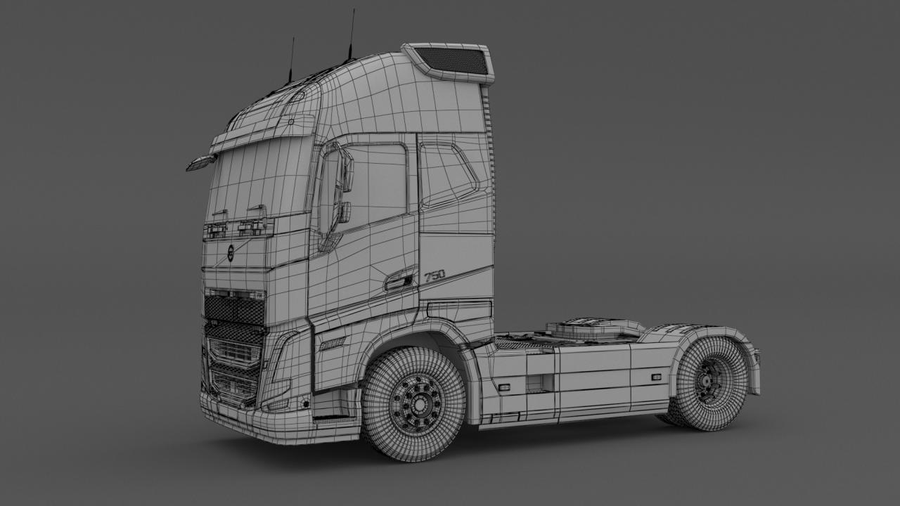 Volvo fh16 2021 and Lowboy Trailer with Airplane 3d models