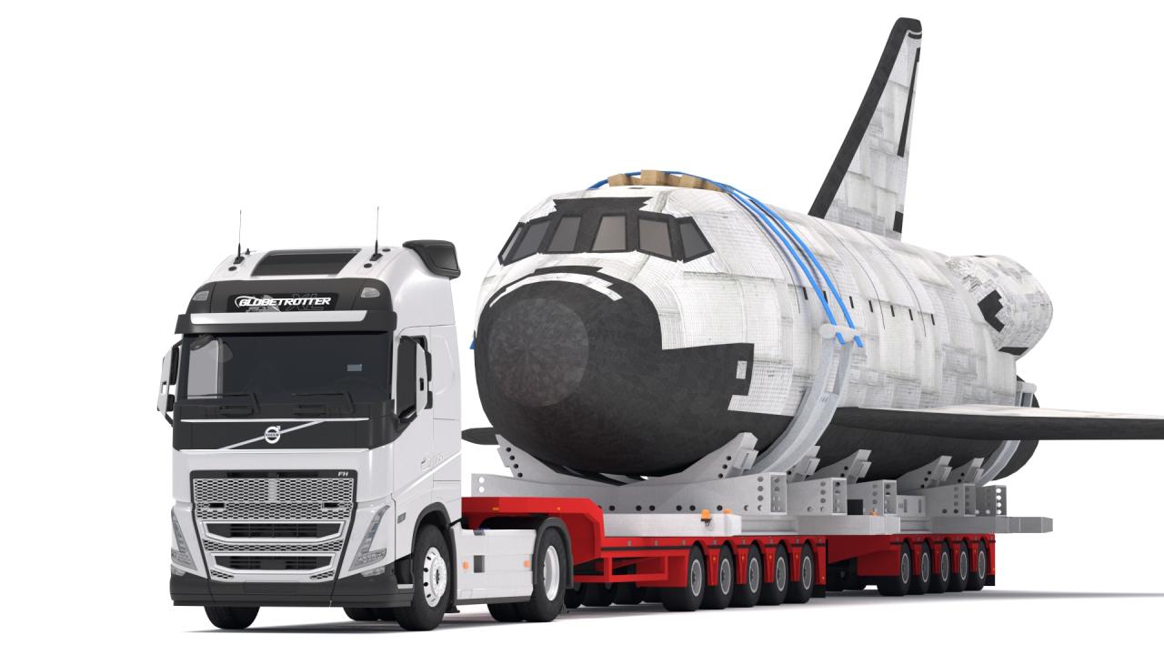 Volvo fh16 2021 and Lowboy Trailer with Space Shuttle 3d models