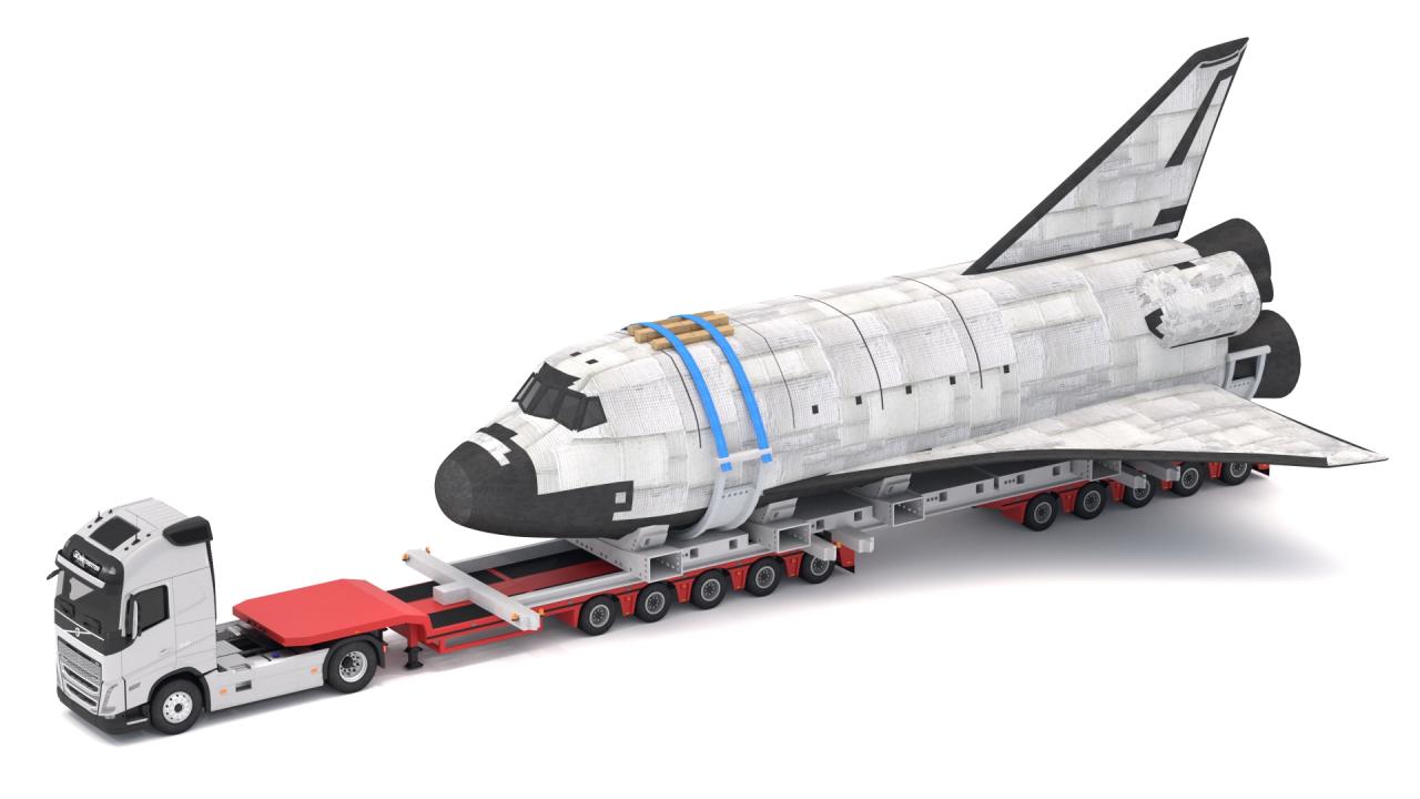 Volvo fh16 2021 and Lowboy Trailer with Space Shuttle 3d models
