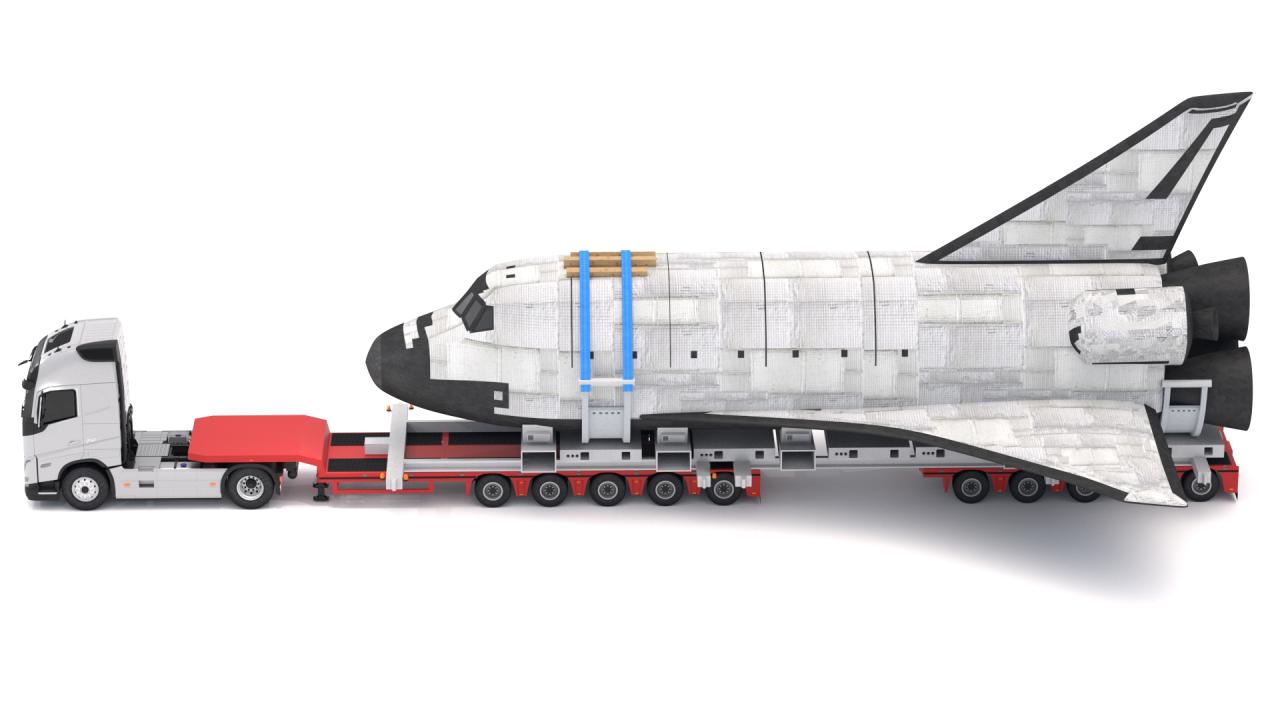 Volvo fh16 2021 and Lowboy Trailer with Space Shuttle 3d models