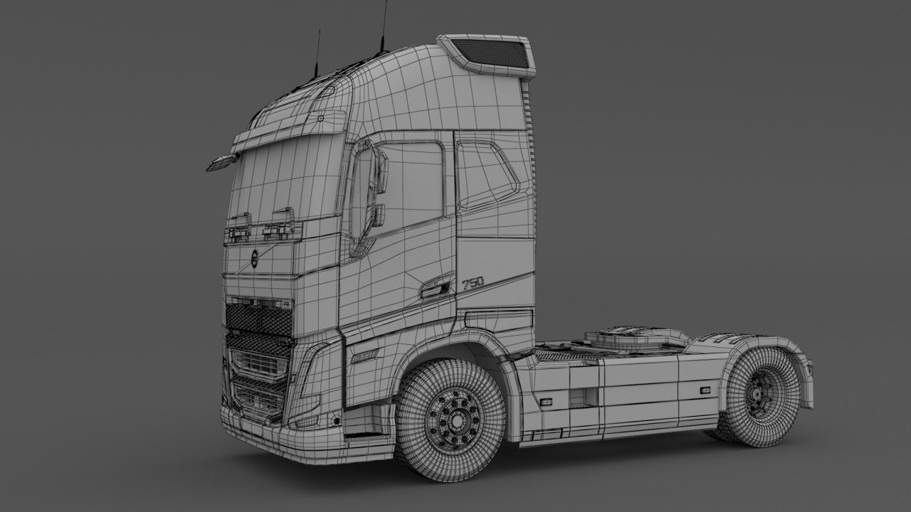 Volvo fh16 2021 and Lowboy Trailer with Space Shuttle 3d models