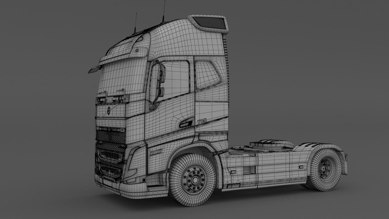 Volvo fh16 2021 and Lowboy Trailer with Space Shuttle 3d models