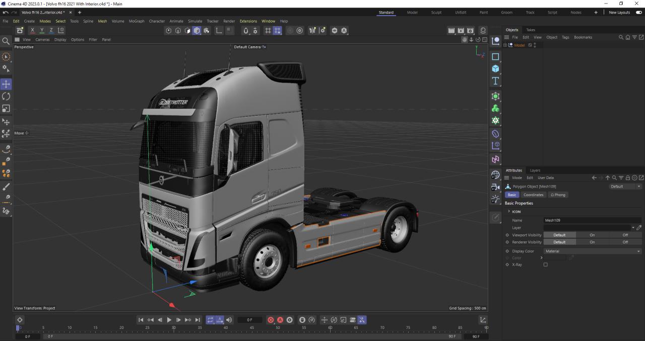 Volvo fh16 2021 and Lowboy Trailer with Volvo DD105 Road Roller Compactor 3d models