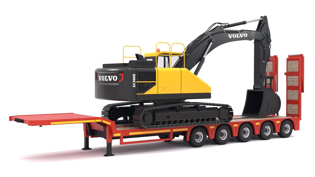 Volvo fh16 2021 and Lowboy Trailer with EC300E Excavator 3d models