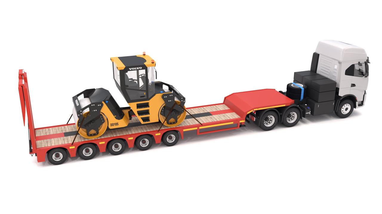 Iveco S-WAY Tractor and Lowboy Trailer with Volvo DD105 Road Roller Compactor 3d models