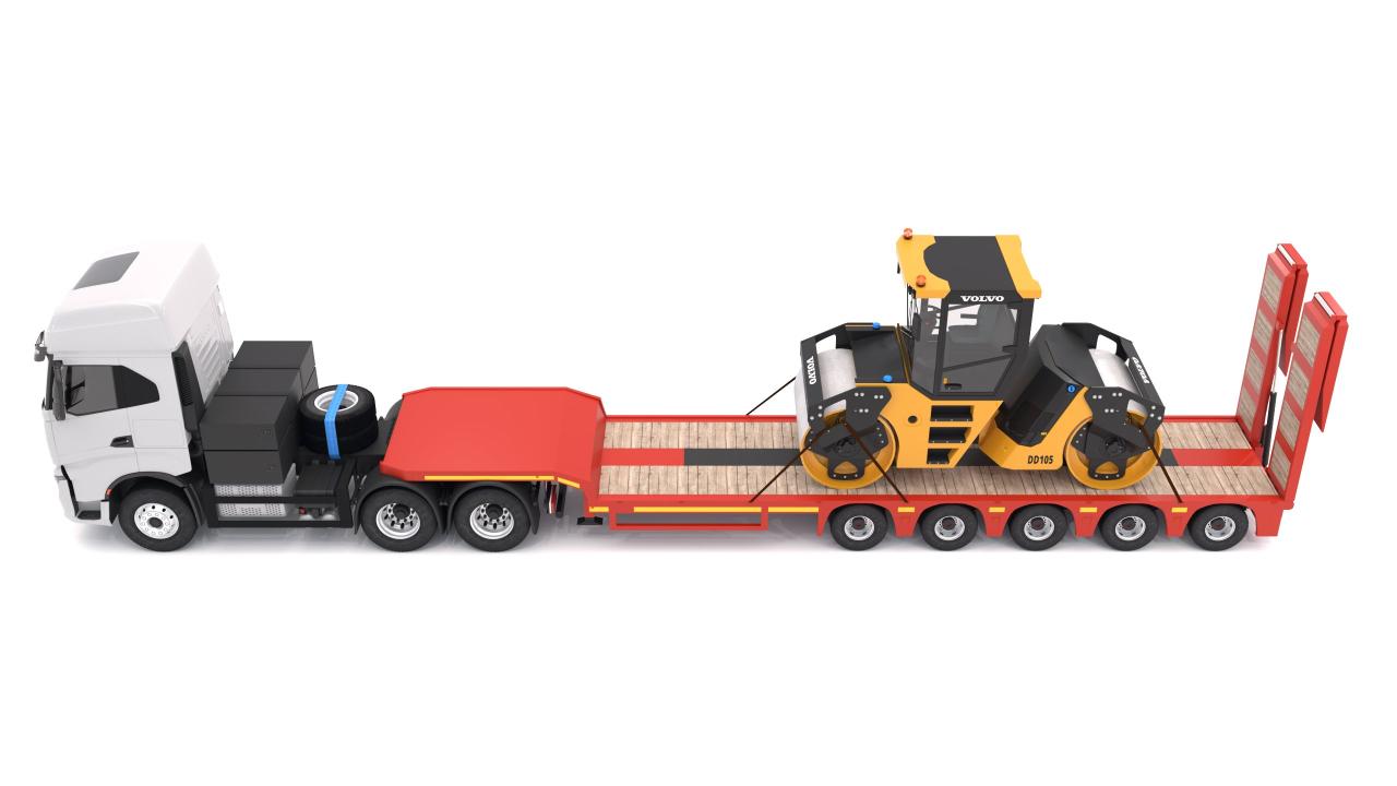 Iveco S-WAY Tractor and Lowboy Trailer with Volvo DD105 Road Roller Compactor 3d models