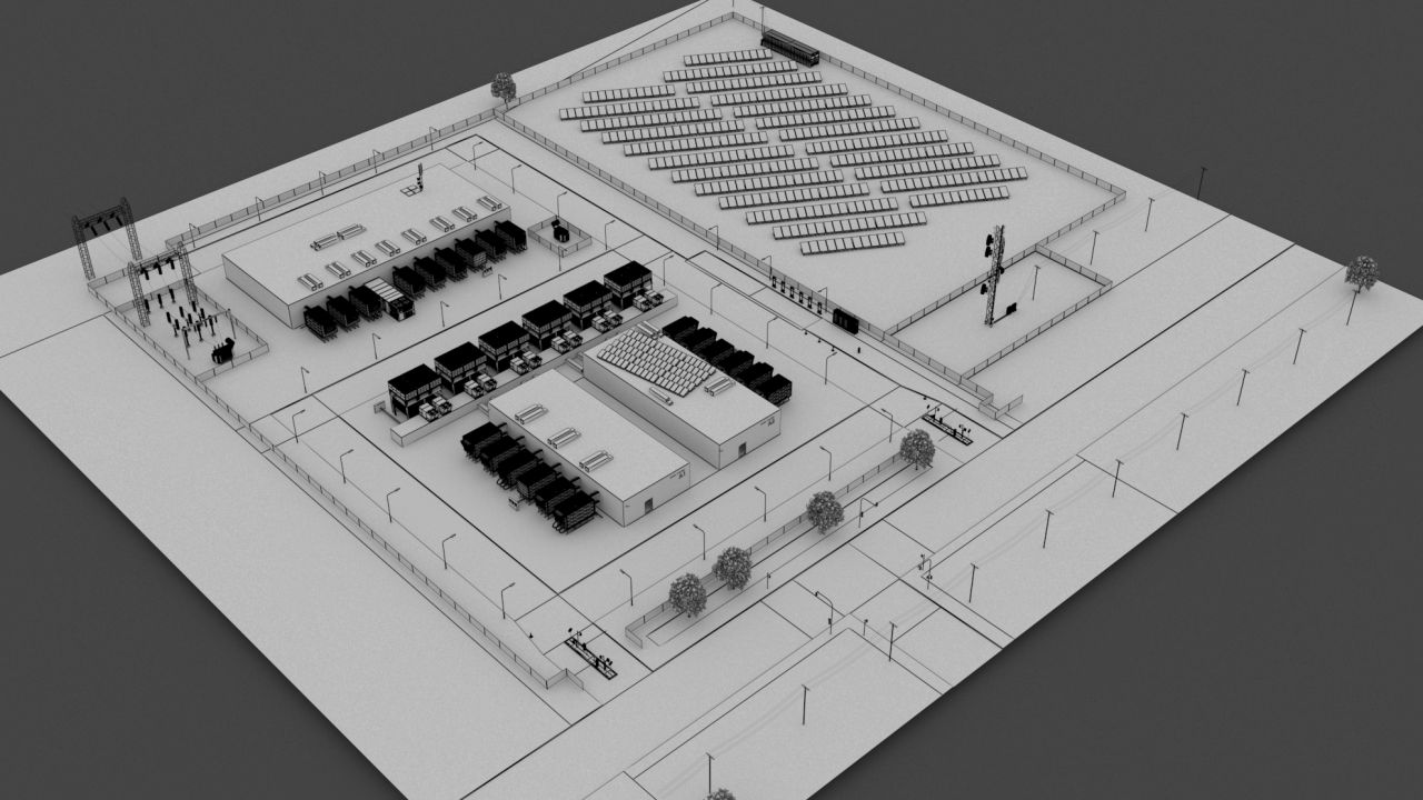 Data Center With Interior and Landscape 3d models