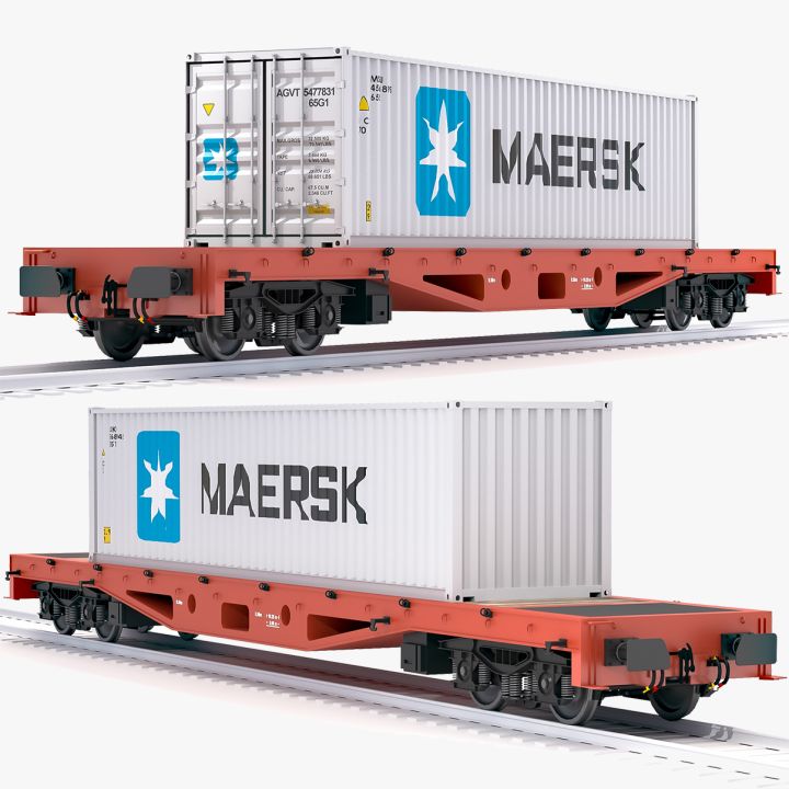 Flat Rail Car Maersk Shipping Container 3d models