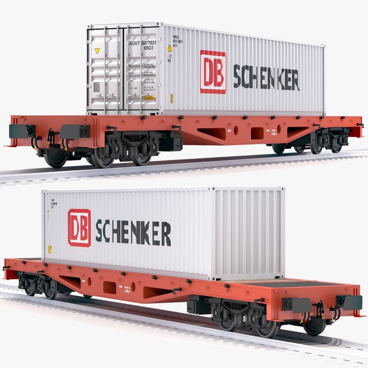 Flat Rail Car DB Schenker Shipping Container 3d models