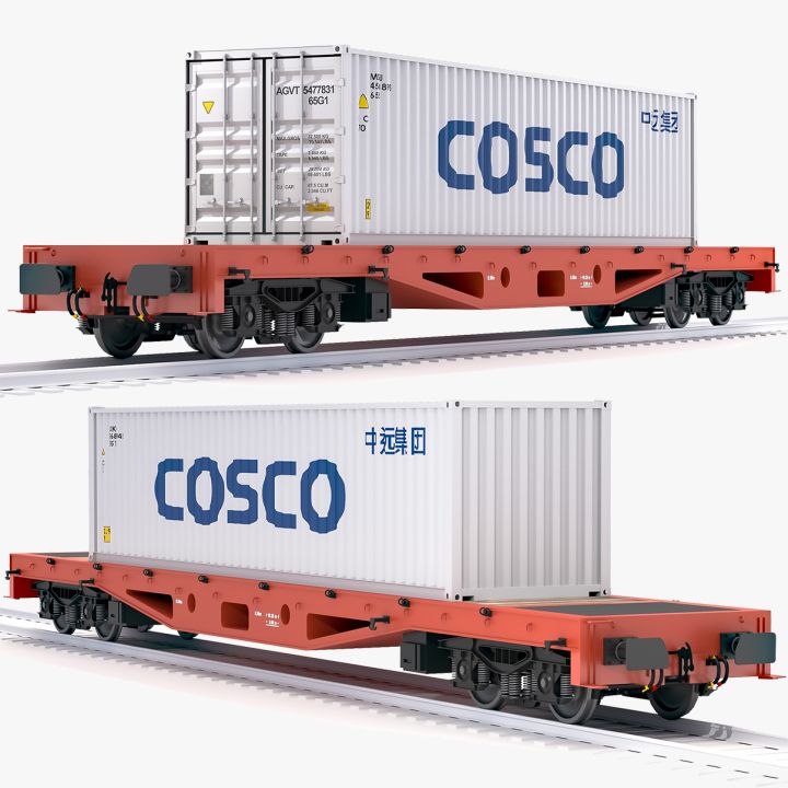 Flat Rail Car Cosco Shipping Container 3d models