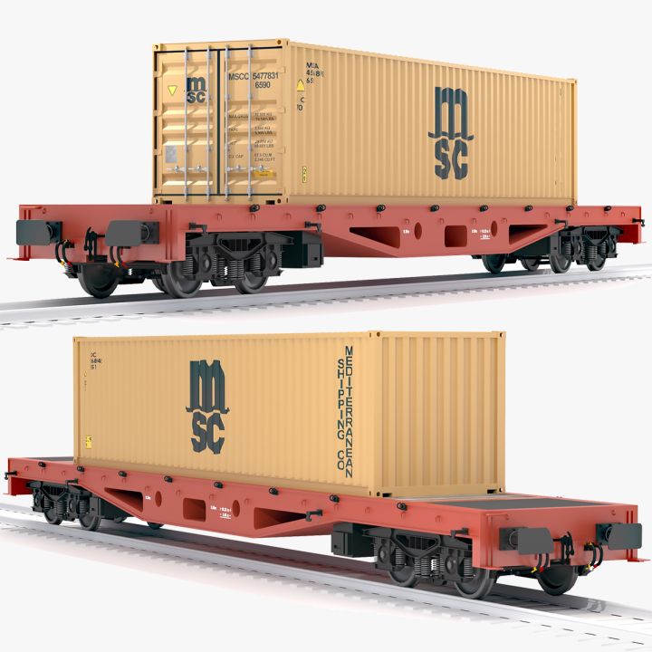 Flat Rail Car Mediterranean Shipping Company MSC Container 3d models