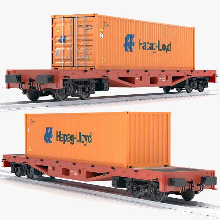 Flat Rail Car Hapag lloyd Shipping Container 3d models