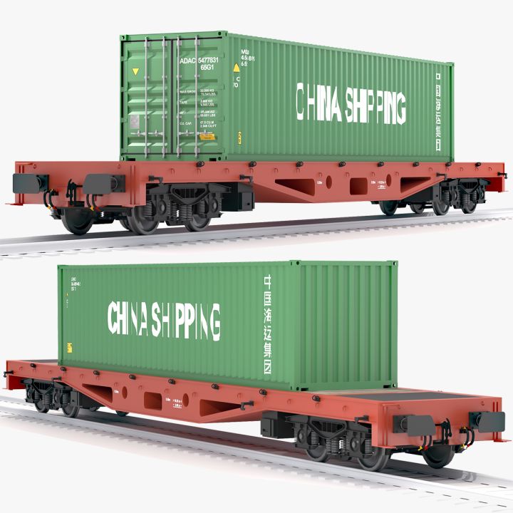 Flat Rail Car China Shipping Container 3d models