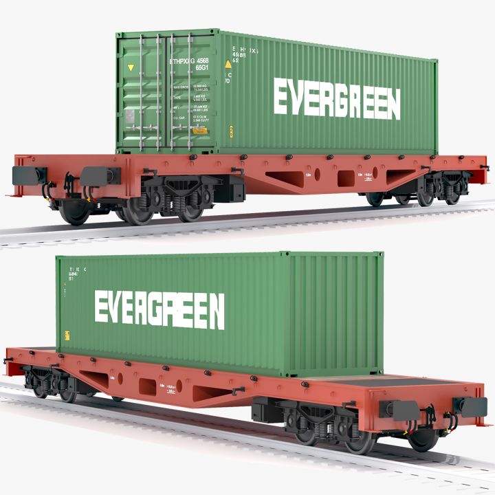 Flat Rail Car Evergreen Shipping Container 3d models