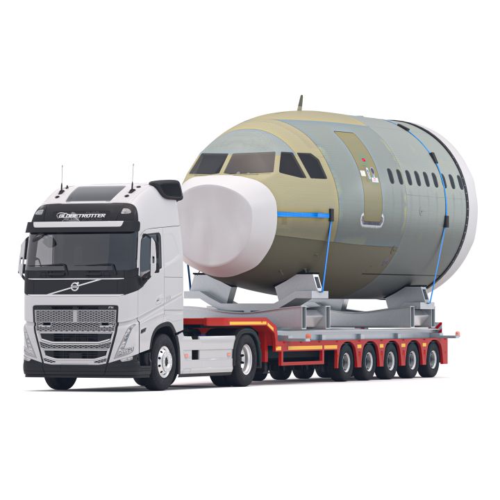 Volvo fh16 2021 and Lowboy Trailer with Airplane 3d models