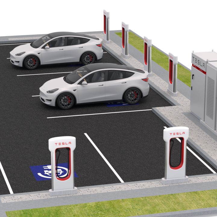 Tesla Supercharger Station with Y 2023 3d models