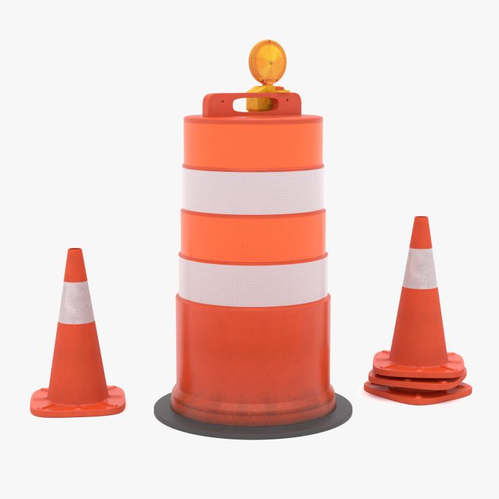Traffic Barrel Barricade and Cone 3d models
