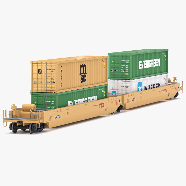 Double Stack Railcar TTX with Containers 3d models