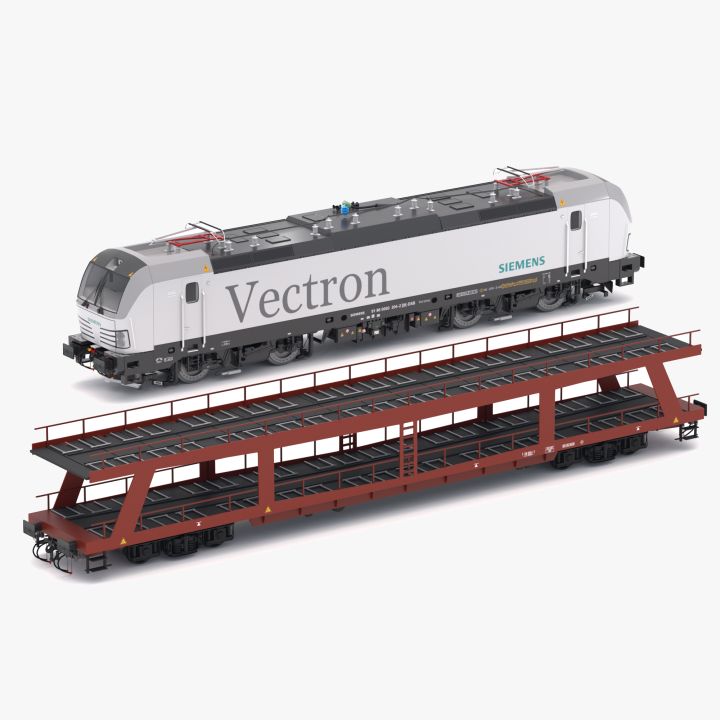 Autorack Train and Siemens Vectron Locomotive 3d models