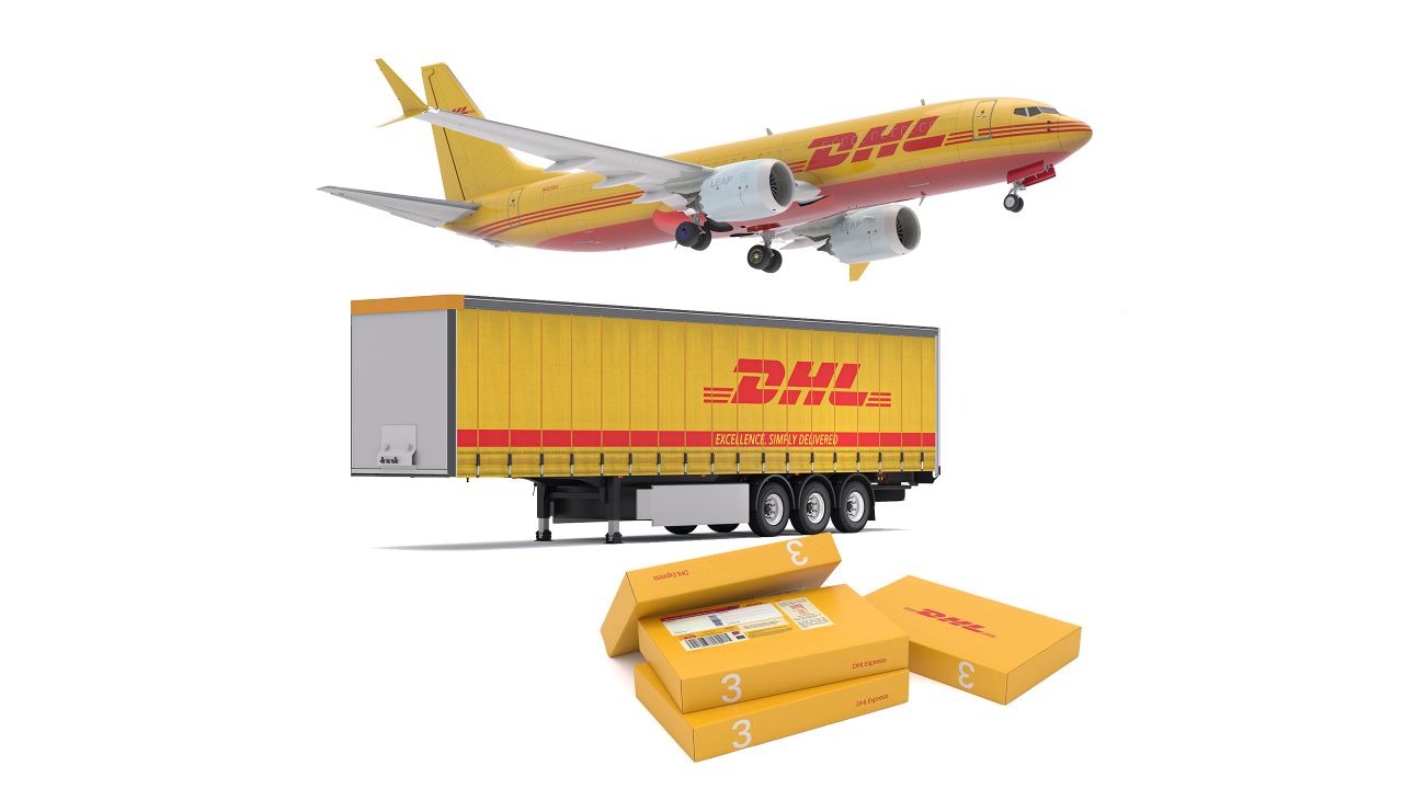 DHL Delivery Semi Trailer Boeing 737 Collection 3d models